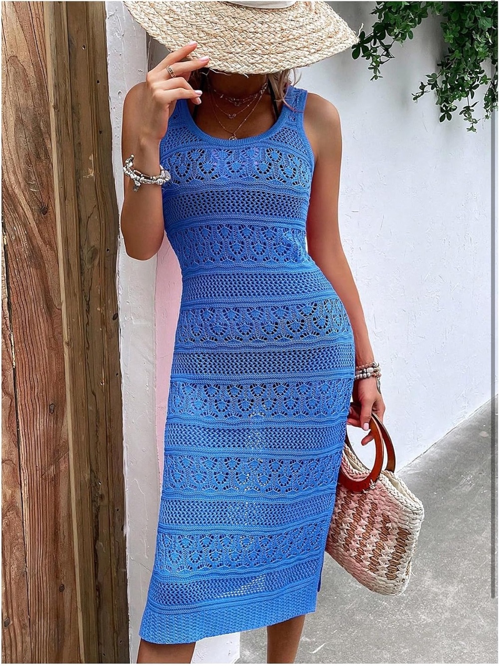 Blue Crochet Sleeveless Cover up Dress - Picture 3 of 9